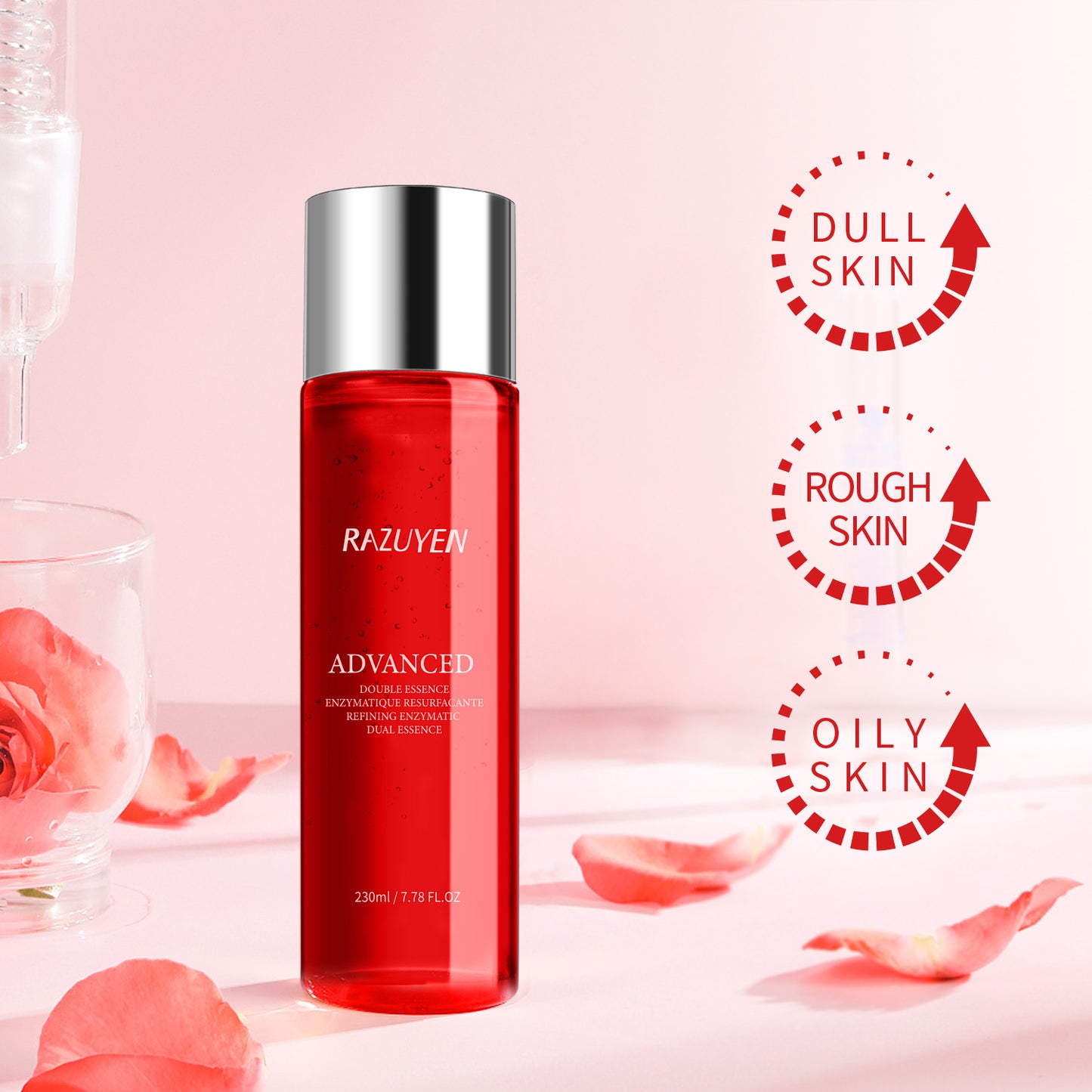 RAZUYEN Facial Dual Essence Toner, Gentle Exfoliant to Unclog Pores and Remove Dead Skin Cells, Pore Refining Oily Skin Toner with Salicylic Acid and Glycolic Acid, Fragrance Free, 7.78 Fl Oz