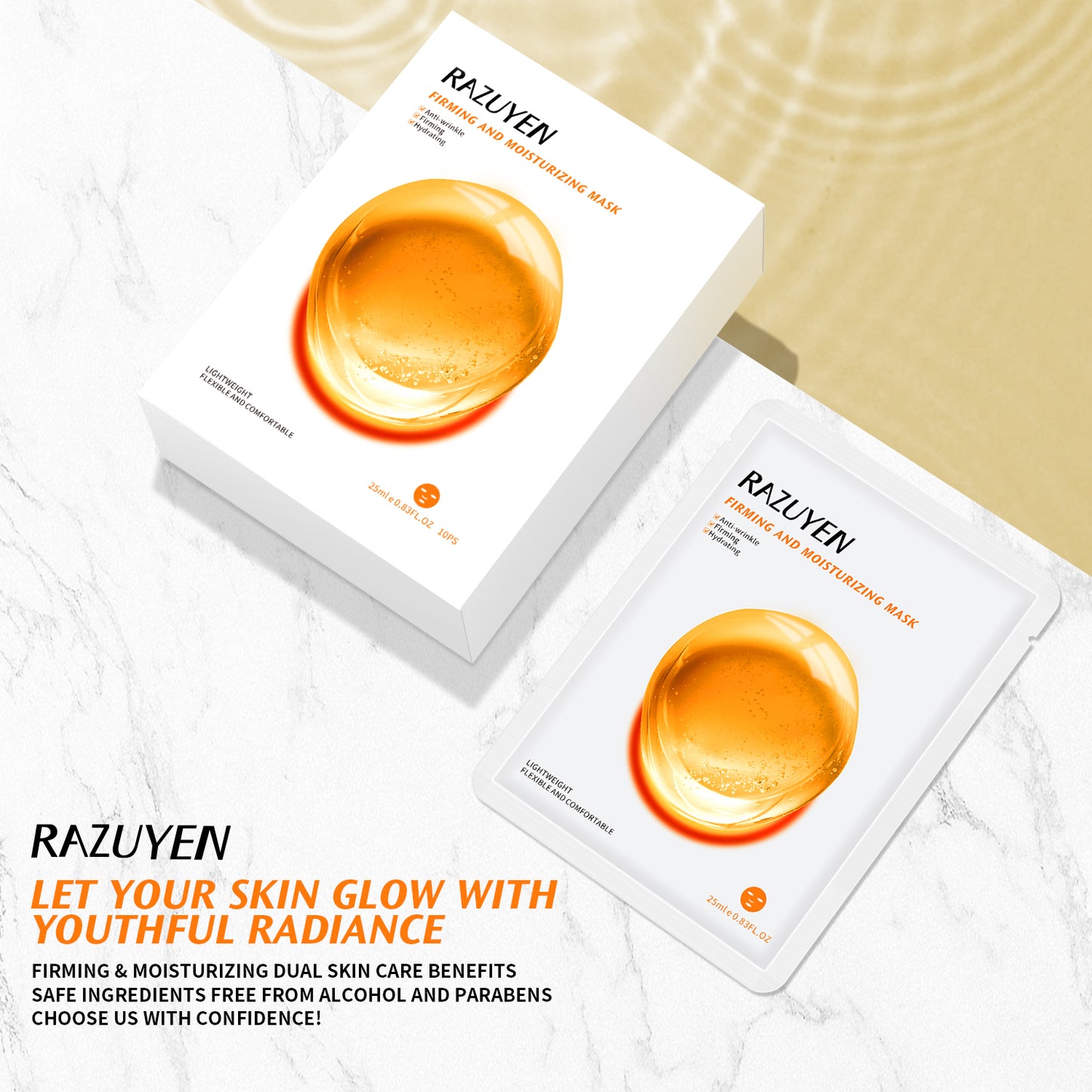 RAZUYEN Firming & Hydrating Sheet Face Masks With Hyaluronic Acid And Hydrolyzed Algin, Anti-Wrinkle Essential Face Mask 10 Sheets, Face Sheet Masks Skincare