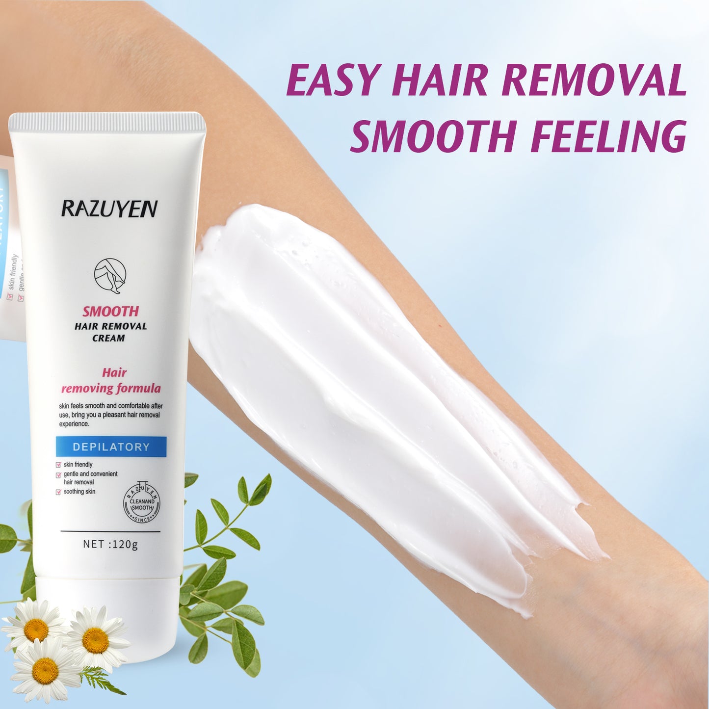 RAZUYEN Painless Body Hair Removal Cream, Depilatory Cream for Unwanted Hair in Underarms, Legs and Arms, Sensitive Skin Hair Removal Cream For Women, Natural Hair Removal Cream, 4.23 Ounce