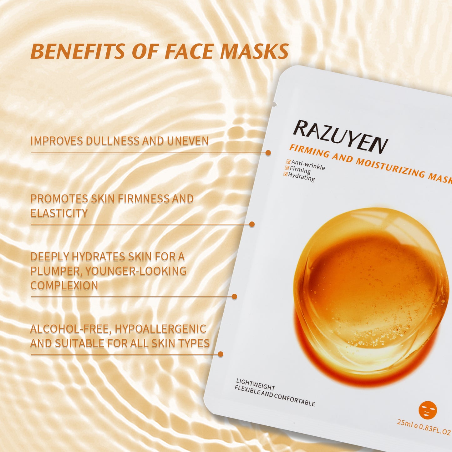 RAZUYEN Firming & Hydrating Sheet Face Masks With Hyaluronic Acid And Hydrolyzed Algin, Anti-Wrinkle Essential Face Mask 10 Sheets, Face Sheet Masks Skincare